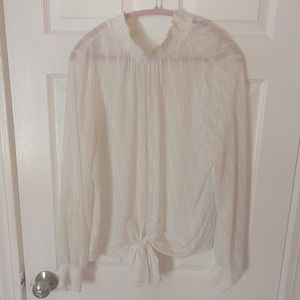 White shimmer blouse with a tie front